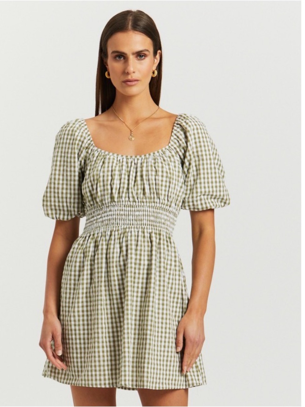 Faithfull the Brand Gingham Green Midi Dress Size 4 (Small)